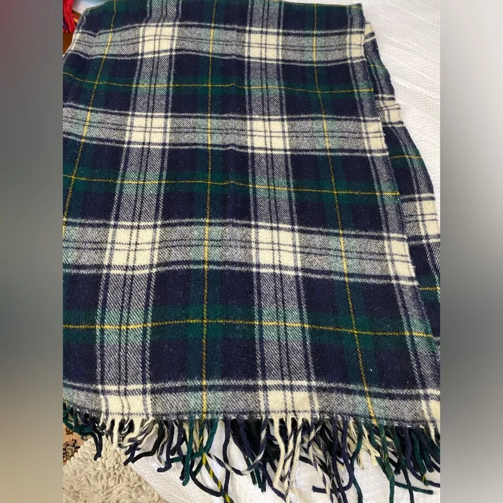 Pendleton Vintage Tartan 100% Wool Blanket in Green and Cream